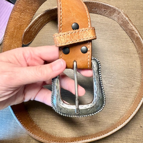 Wrangler men’s belt leather with decorative weave silver tone buckle size 38 - Picture 3 of 13